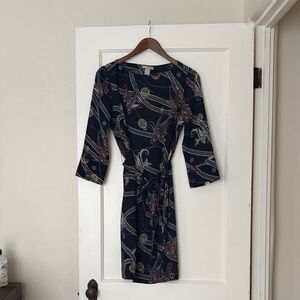 H&M Dark Blue Patterned Long Sleeve Dress